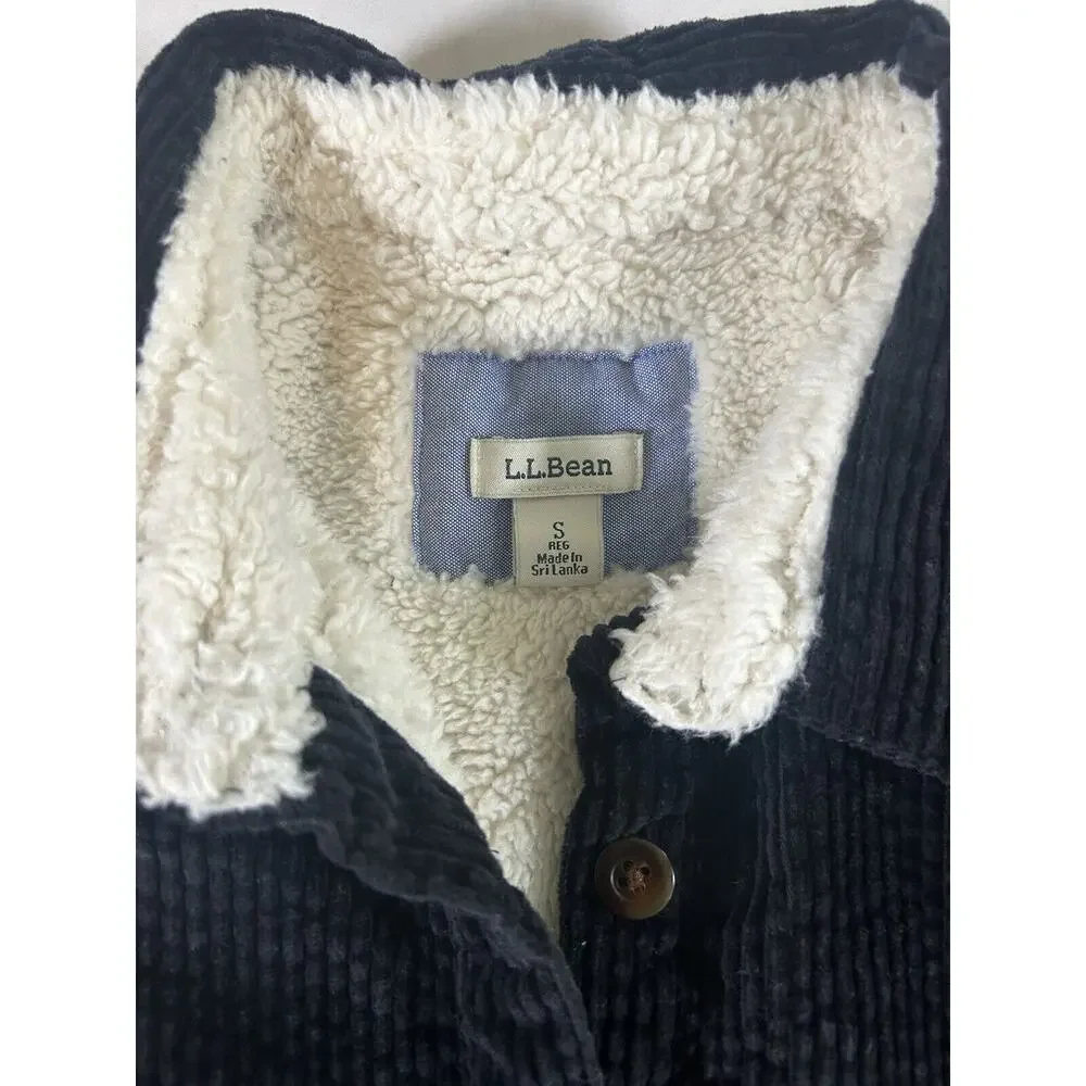 LL Bean Corduroy Sherpa Lined Button Shacket Womens Size Small Black Chore Cozy - Picture 5 of 10